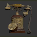 Vintage Telephone with Brass Decorative Dial and Wooden Base Classic Retro Home Decorative Communication Device