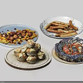 Assorted Delicious Food Plates Including Fried Snacks Dim Sum And Seafood