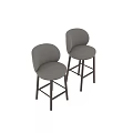 Elegant Modern Bar Stool With Gray Fabric Seat And Dark Wooden Legs Design