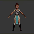 Fantasy Female Warrior Character In Silver Armor With Blue Beige Dress And Brown Boots