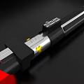 Red Laser Lightsaber With Black And Silver Hilt Design And Metallic Accents
