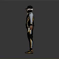 Man In Yellow And Black Striped Tracksuit With Cap And Mask Posing With Arms Outstretched