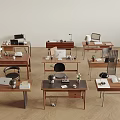 Different Design Desks For Home Office With Laptops Lamps Books And Decorative Items