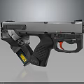 Modern Tactical Pistol with Textured Black Grip Silver Body Red Trigger and Magazine