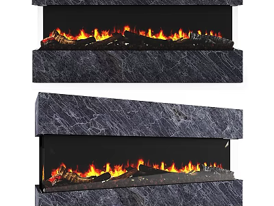 Modern Marble Fireplace With Burning Flames And Elegant Interior Design 3d model