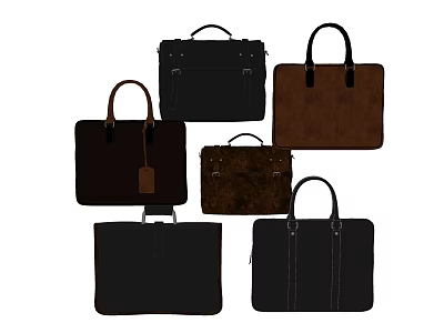 Stylish Leather Briefcases and Handbags in Various Colors and Designs 3d model