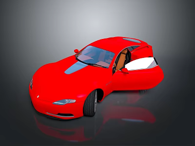 Red Sports Car With Open Gull Wing Doors And Brown Interior Design 3d model