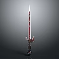 Fantasy Weapon Sword With Red White Blade And Ornate Hilt Design