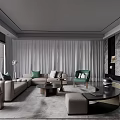 Elegant Modern Living Room Interior With Gray Sofa Green Cushions And Marble Accent Wall