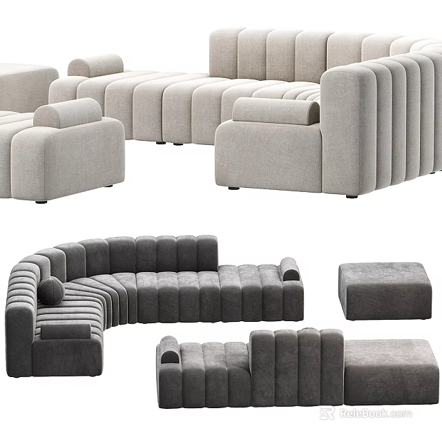 Modern Gray Modular Sectional Sofa With Comfortable Cushioned Seating And Configurations 3d model 