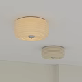 Two Modern Striped Cream Colored Ceiling Lights Installed On White Ceiling 3d model