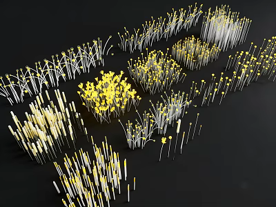 Bright Yellow And White Decorative String Lights In Dense Arrangement On Black Background 3d model