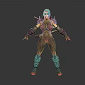 Female Game Movie Character In Black Bodysuit With Shoulder Armor And Dual Swords