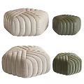 Modern Pleated Design Sofa Stools in Beige and Green Upholstered Style