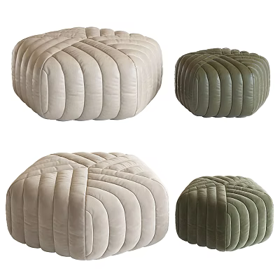 Modern Pleated Design Sofa Stools in Beige and Green Upholstered Style 3d model