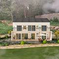 Rustic White Homestay Building With Black Roof And Stone Pathway In Wooded Surroundings
