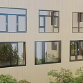 Modern Casement Windows Design With Black Frames On Building Exterior And Greenery