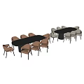 Modern Dining Table Set With Oval Top And Eight Upholstered Brown Beige Chairs