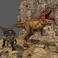 Two Large Reptiles Standing On Rocky Terrain With Open Mouths