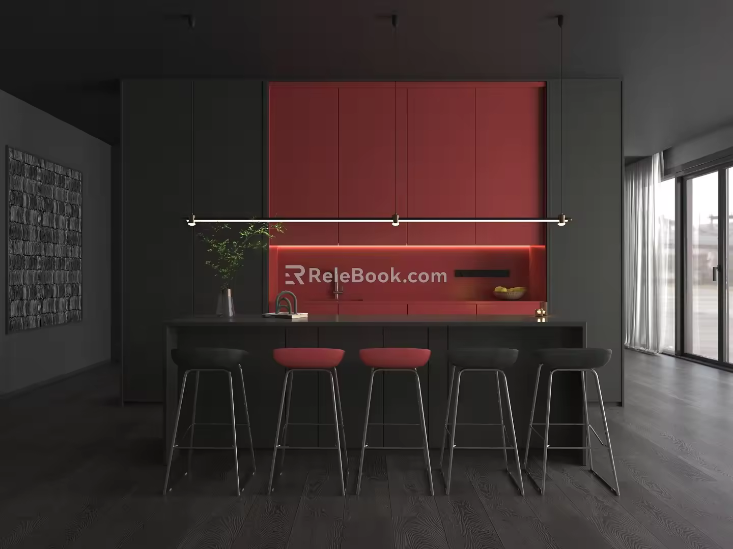 Modern Dining Bar Area 3d model