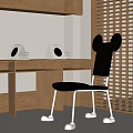 Unique Leisure Chair With Mickey Ear Shaped Backrest Metal Legs And Sunlight Through Window Blinds