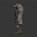 Detailed 3D Fantasy Bear Warrior Wearing Silver Armor And Red Sash