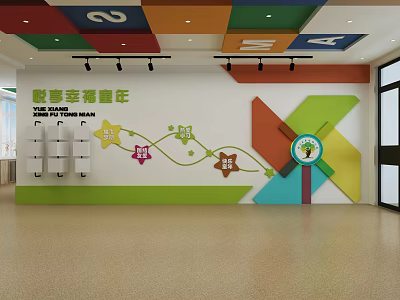 Educational Kindergarten With Colorful Walls Number Decorations Cartoon Patterns And Lockers 3d model