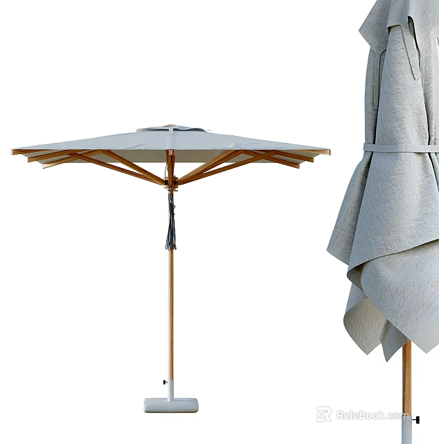 Outdoor Garden Patio Umbrella With Wooden Frame Light Colored Canopy Folded Design 3d model 