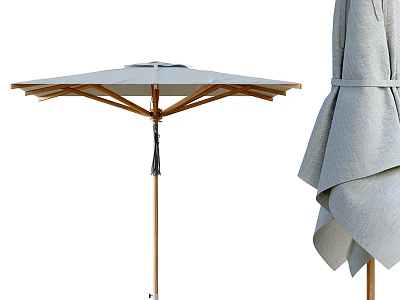 Outdoor Garden Patio Umbrella With Wooden Frame Light Colored Canopy Folded Design 3d model