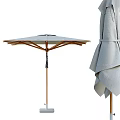 Outdoor Garden Patio Umbrella With Wooden Frame Light Colored Canopy Folded Design