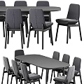 Modern Gray Table and Chair Set With Comfortable Backrest Chairs And Rectangular Dining Table 3d model
