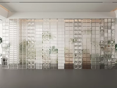 Glass Brick Wall Decor In Modern Interior Space 3d model