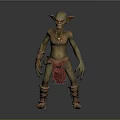 Goblin Creature 3D Model With Green Skin Pointed Ears Red Loincloth And Strapped Boots