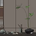 Minimalist Decorative Ornament Set with Bamboo Ceramic Vase Teapot and Natural Elements