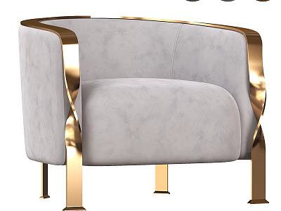 Elegant Gray Single Sofa with Golden Metal Trim and Plush Velvet Upholstery 3d model