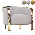 Elegant Gray Single Sofa with Golden Metal Trim and Plush Velvet Upholstery