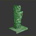 Intricate Carved Dragon Stone Pillar With Square Base And Red Bead