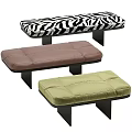 Modern Stylish Sofa Stools With Zebra Pattern Brown Green Upholstery And Black Legs
