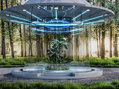 Modern Garden Ornament Transparent Glass Structure with Green Plant and Surrounding Trees 3d model