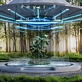 Modern Garden Ornament Transparent Glass Structure with Green Plant and Surrounding Trees