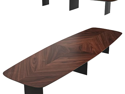Modern Wooden Conference Table With Walnut Herringbone Pattern And Black Legs 3d model