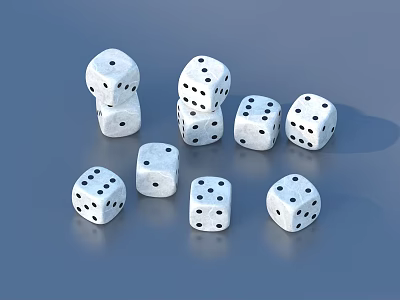 White Dice with Black Dots Scattered and Stacked as Everyday Household Items 3d model