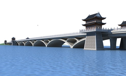 ancient river-crossing bridge 3d model