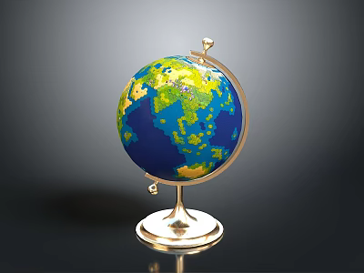 Detailed Decorative Globe With Golden Stand Base And Colorful Land Ocean Surface 3d model