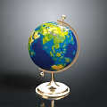 Detailed Decorative Globe With Golden Stand Base And Colorful Land Ocean Surface