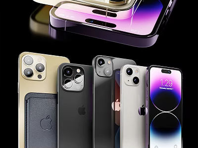 Latest iPhone Smartphones In Various Colors With Camera Modules And Display Screen 3d model