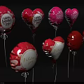 Valentine's Day Heart Shaped Balloons With Pink Red Colors And Decorative Designs