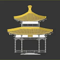 Traditional Chinese Pavilion Architecture With Yellow Double Layer Roof And Gray Pillars
