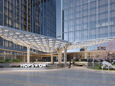 Modern Architectural Canopy At Building Entrance With Metal Frame And Glass Roof 3d model
