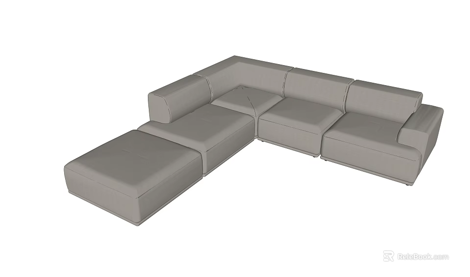 Modern L Shaped Gray Sectional Sofa For Living Room Comfortable Seating 3d model